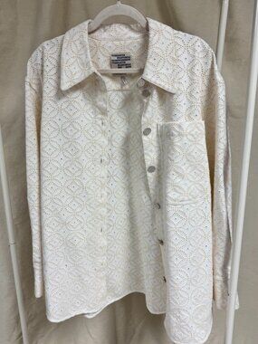 Baum und Pferdgarten Cream Eyelet Button Down Shirt | Textured Blouse NWOT